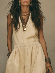 Soft Beige Boho Sleeveless Maxi Dress | Flowy & Relaxed