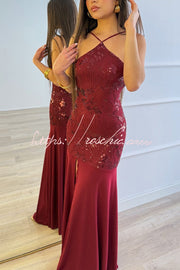 Sequin Halter Neck Slim-Fit Slit Maxi Dress