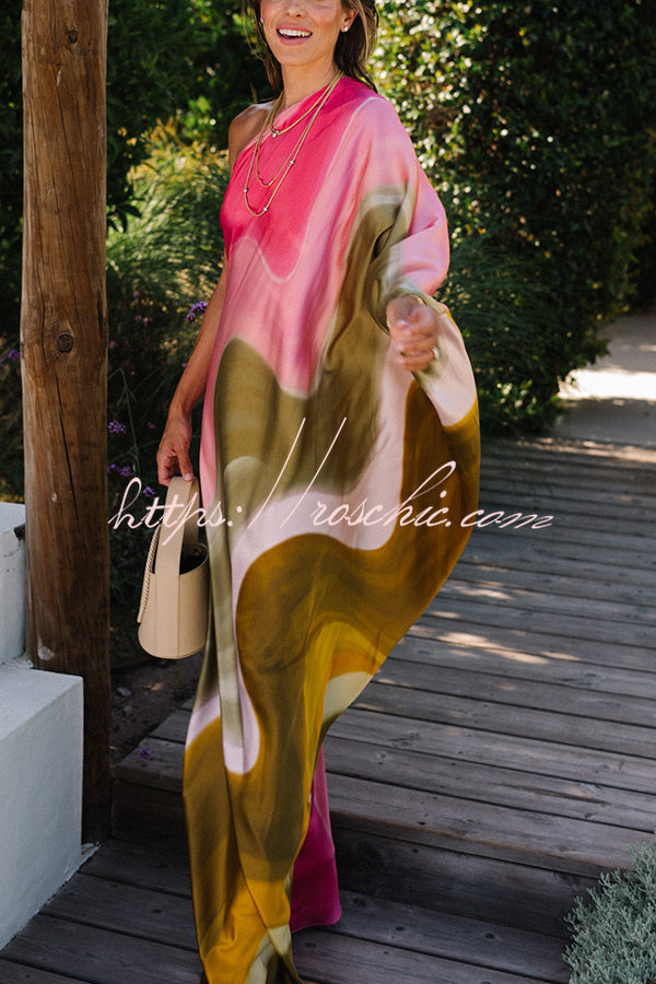 Satin Tie Dye One Shoulder Maxi Dress | Vacation Style
