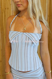 Striped Halter Two-Piece Set with Wide-Leg Pants