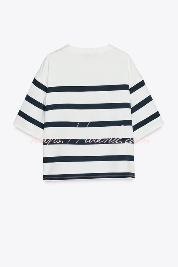 Striped Short Sleeve T-Shirt & High-Rise Loose Shorts Set