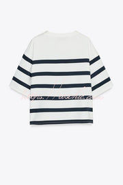 Striped Short Sleeve T-Shirt & High-Rise Loose Shorts Set
