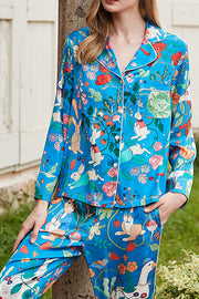 Carrot Rabbit Print Long Sleeve Two-Piece Lounge Set