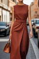 Sleeveless Midi Dress in Solid Color – Loose Casual Fit