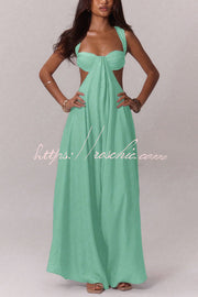 Women's Wide-Leg Jumpsuit – Square Neck Sleeveless Loose Fit