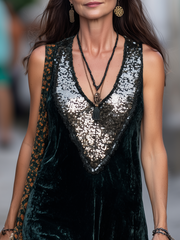 Velvet Sequin Patchwork Maxi Dress – Retro Resort Style