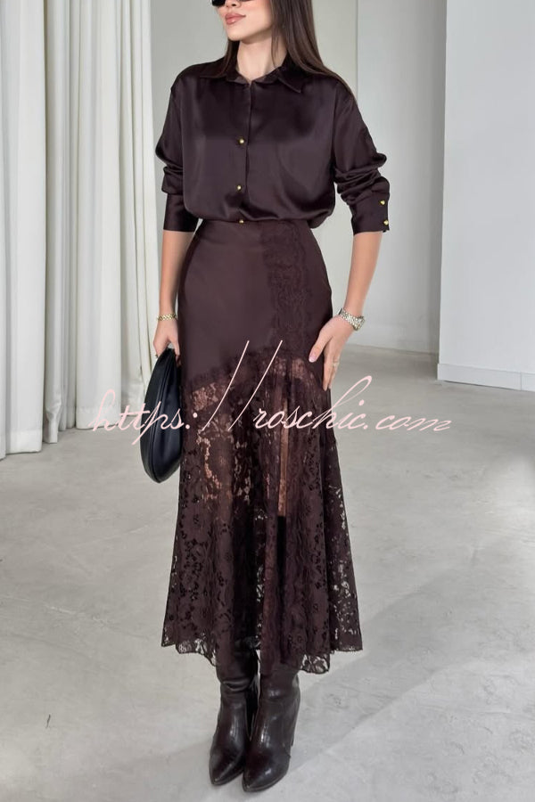 Satin Texture Long Sleeve Loose Shirt | Office Blouse