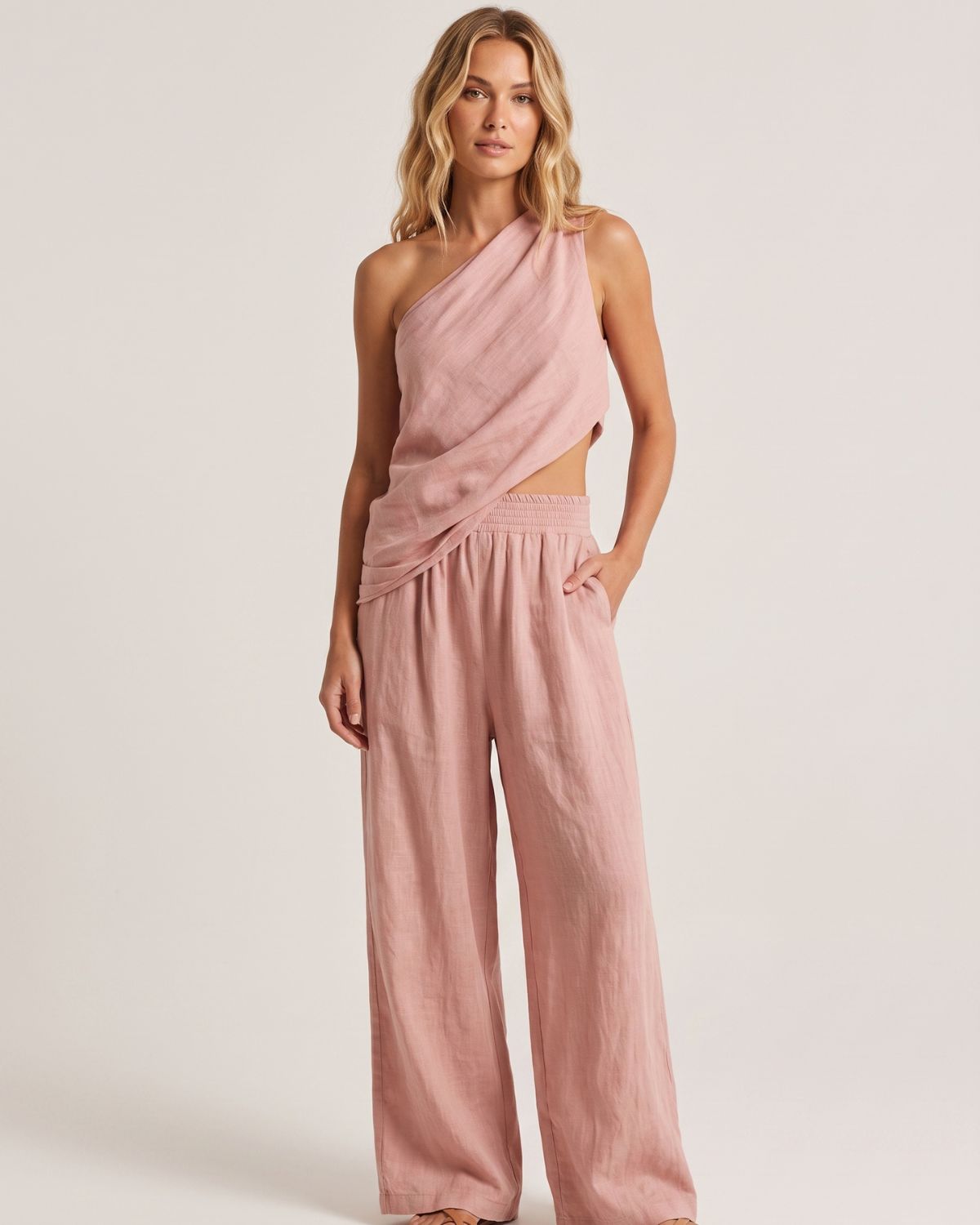 Casual One-Shoulder Ruched Set