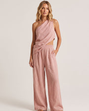 Casual One-Shoulder Ruched Set