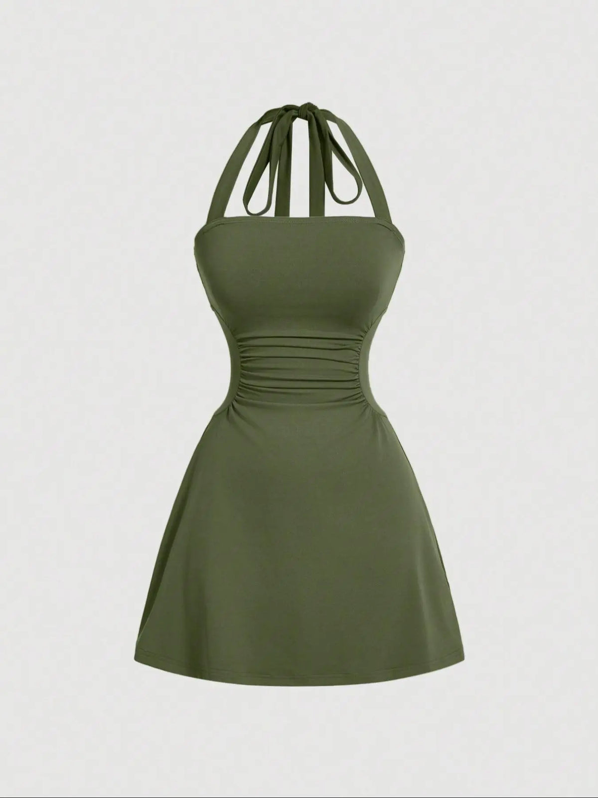 Women's Ruched Halter Dress – Sleeveless A-Line Summer Dress