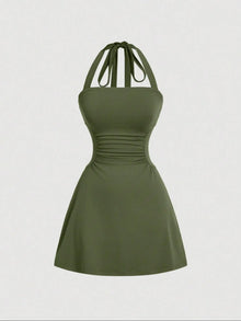 Duniii Ruched Halter A-Line Mini Dress
