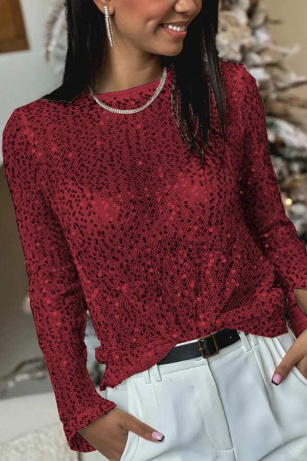 Sequin Long Sleeve Shift Blouse – Loose Fit Party Top