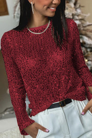 Sequin Long Sleeve Shift Blouse – Loose Fit Party Top