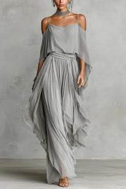Chiffon Off-Shoulder Camisole & Wide-Leg Pants Set
