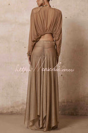 Metallic Knit Long Sleeve Crop Top and Maxi Skirt Set