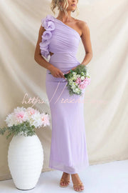 One-Shoulder Mesh Maxi Dress – Slim Fit Party Dress