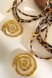 Leopard Print Leather Cord Spiral Stainless Steel Necklace