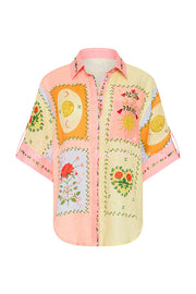 Linen Blend Printed Short Sleeve Shirt & Belted Shorts Set