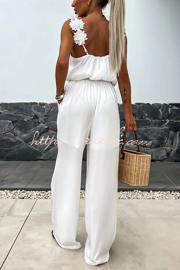 Embroidered Flower Sleeveless Jumpsuit – Loose V-Neck