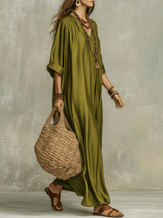 Olive Green Bohemian Maxi Dress – Relaxed Fit