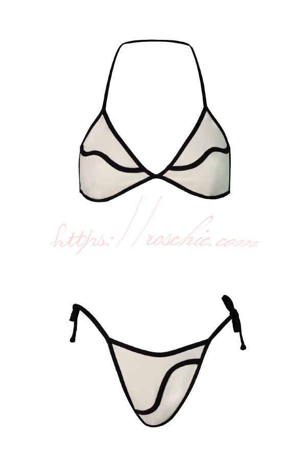 Ensemble bikini color block et jupe longue à volants | Col licou