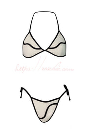 Ensemble bikini color block et jupe longue à volants | Col licou