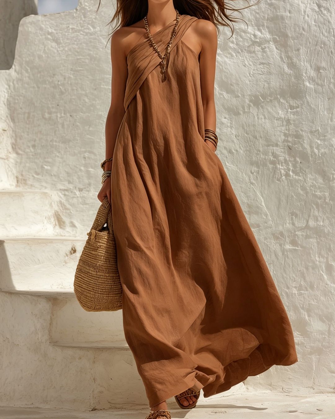 One-Shoulder Twist Ruched Loose Dress