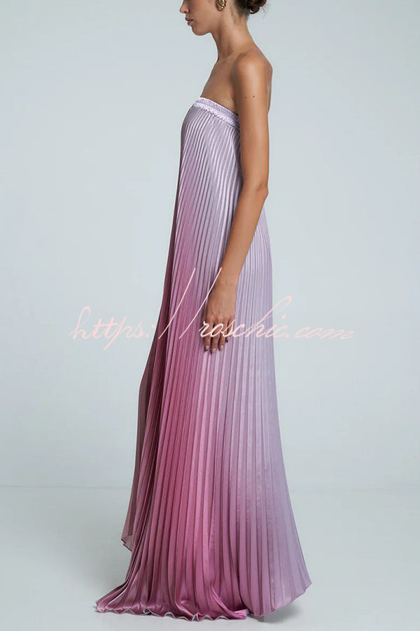 Satin Pleated Strapless Maxi Dress – A-Line Gown
