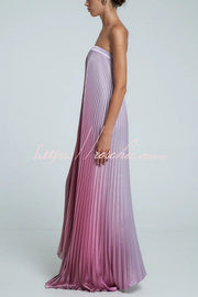 Satin Pleated Strapless Maxi Dress – A-Line Gown