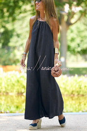 Linen Blend Halter Maxi Dress for Vacation