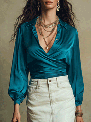 Boho Wrap Shirt and Pencil Skirt Two-Piece Set