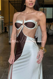 Colorblock Bikini & Maxi Cover-Up Dress Three-Piece Set