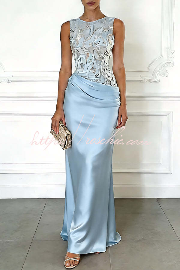 Light Pink Satin Maxi Dress with Floral Embroidery