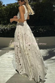 Floral Embroidery Crochet Lace Crop Tank Top, Loose Fit