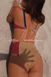 Glitter Color Block High Waist Bikini Swimsuit