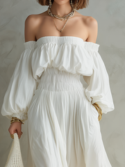 Off-White Off-the-Shoulder Midi Dress | Romantic Style