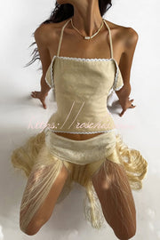 Halter Neck Lace-Up Backless Crop Top with Tassel Detail