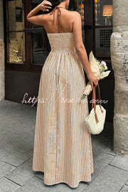 Striped V-Neck Sleeveless Backless Maxi Dress – Vacation