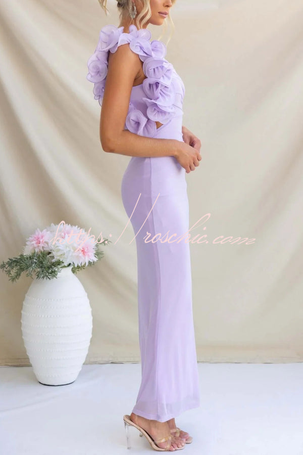 One-Shoulder Mesh Maxi Dress – Slim Fit Party Dress