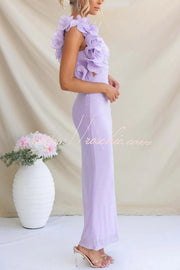 One-Shoulder Mesh Maxi Dress – Slim Fit Party Dress