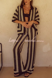 Knit Collared Short-Sleeve Top & Elastic Waist Pants Set