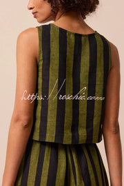 Striped Sleeveless Top & Wide-Leg Pants Set – Loose Fit