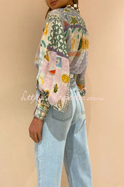 Printed Balloon Sleeve Loose Button Shirt | Vacation Top