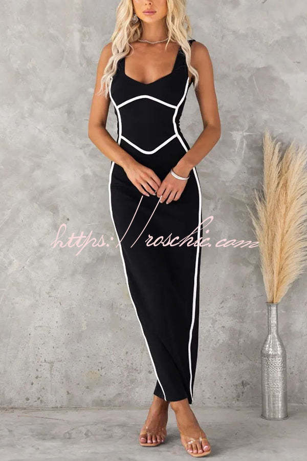 Robe longue moulante extensible sans manches pour tenue de soirée