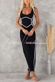Robe longue moulante extensible sans manches pour tenue de soirée