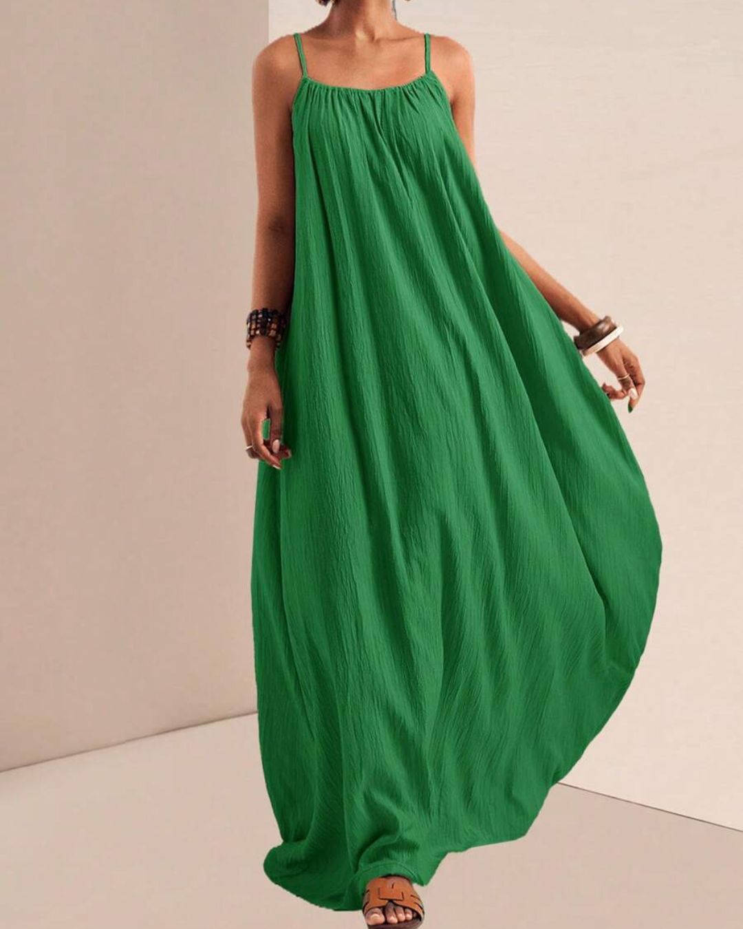 Pleated Slip Maxi Dress – Solid Color Flowy Casual Dress