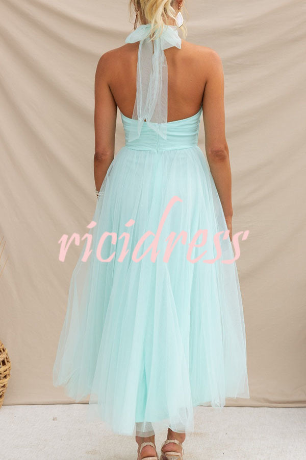Tulle Halter Maxi Dress with Gathered Detail