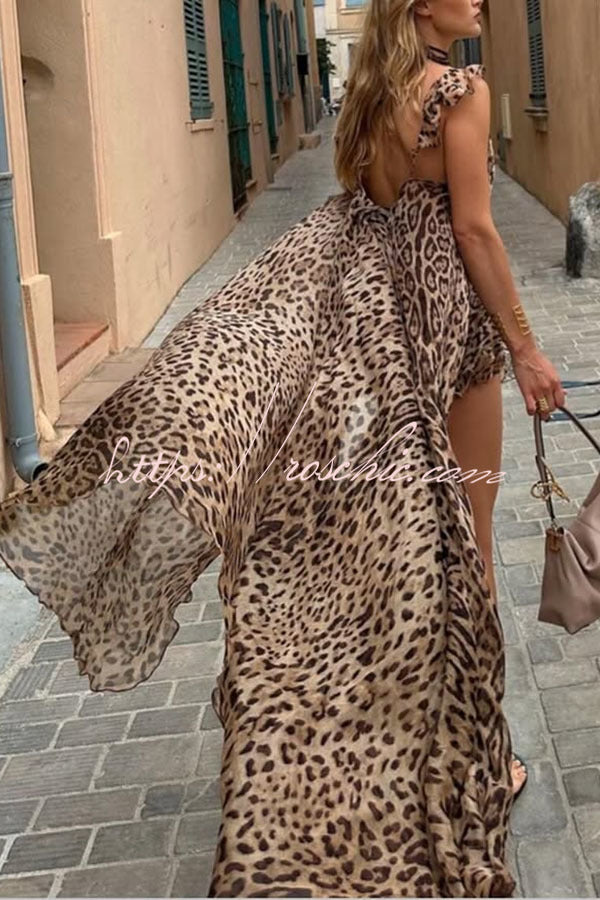 Leopard Print Tie-Up Top & Shorts Set – Vacation Two-Piece
