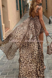 Leopard Print Tie-Up Top & Shorts Set – Vacation Two-Piece