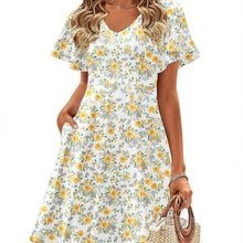 Duniii Floral Ruffle-Sleeve Swing Mini Dress with Pockets